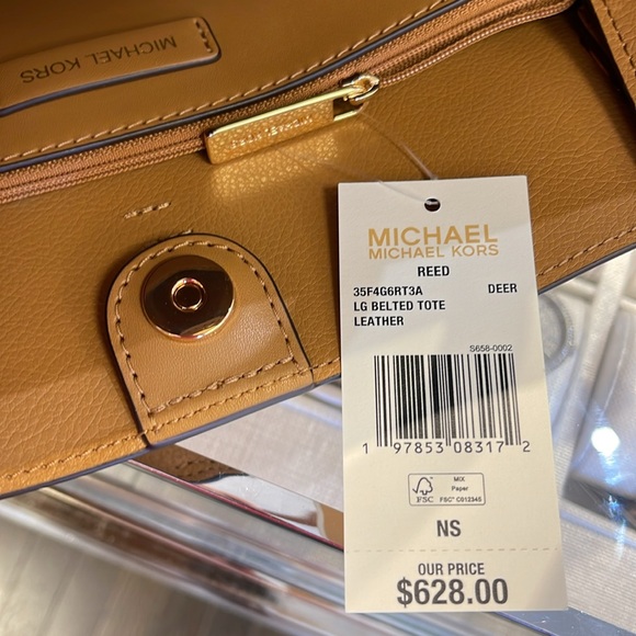 MICHAEL KORS
Reed Large Leather Belted Satchel Shoulder Tote Handbag 
Deer NWT - Picture 11 of 16